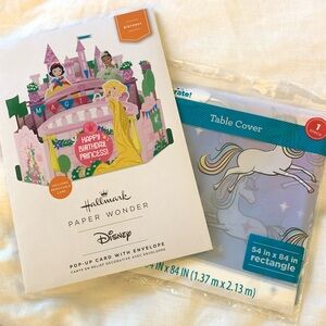NIB - Disney Pop-Up Birthday Card with Envelope & Unicorn Table Cover